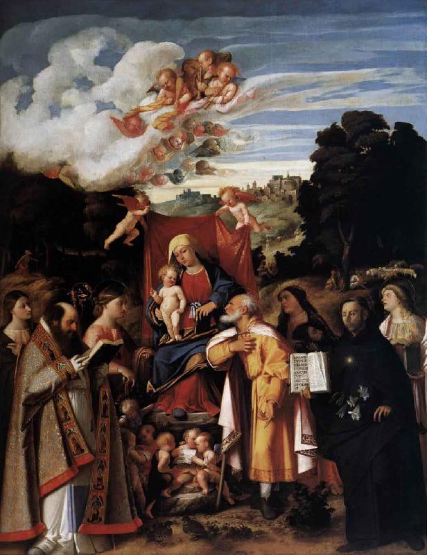 Giovanni Cariani Virgin Enthroned with Angels and Saints Germany oil painting art